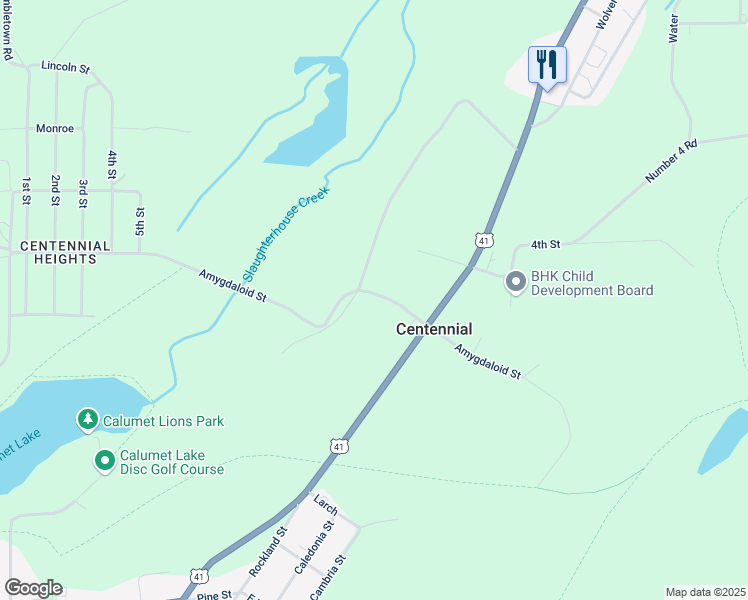 map of restaurants, bars, coffee shops, grocery stores, and more near 32-36 Amygdaloid Street in Calumet Township