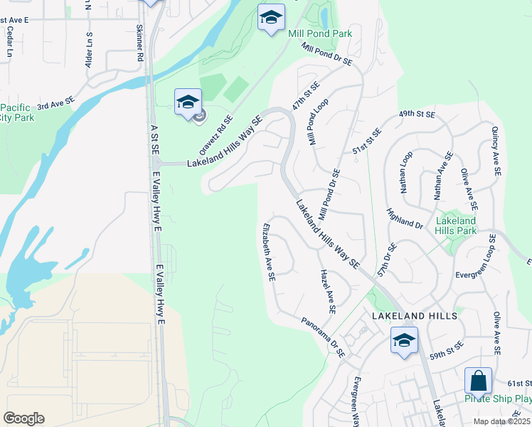 map of restaurants, bars, coffee shops, grocery stores, and more near 505 55th Way Southeast in Auburn