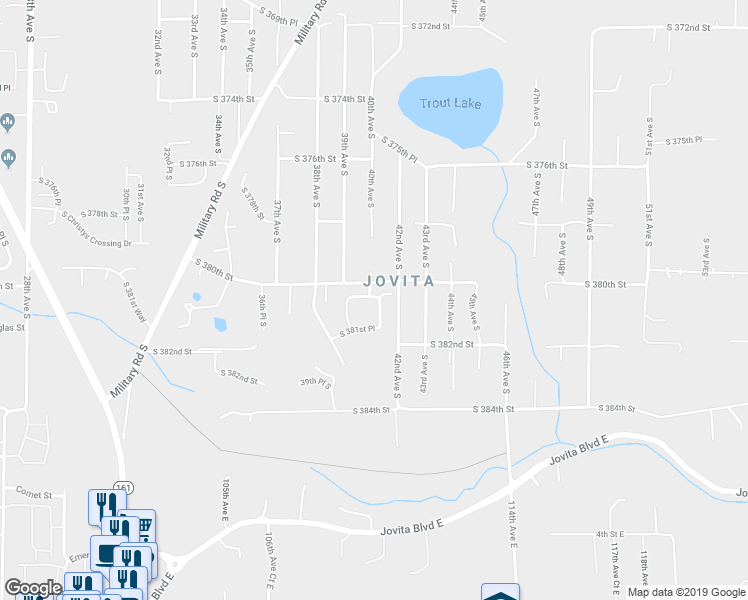 map of restaurants, bars, coffee shops, grocery stores, and more near 38029 41st Place South in Auburn