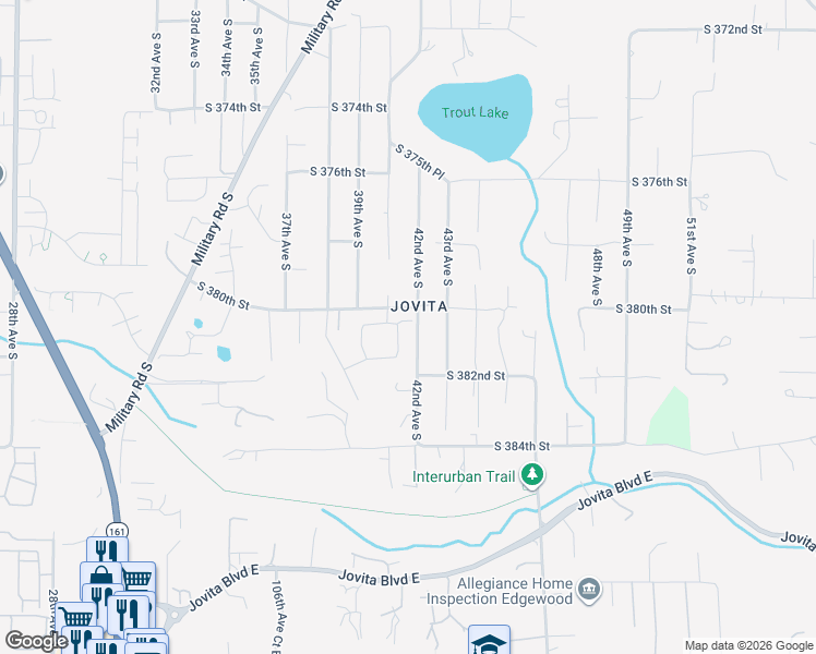 map of restaurants, bars, coffee shops, grocery stores, and more near 38029 41st Place South in Auburn