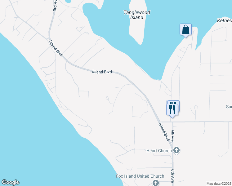map of restaurants, bars, coffee shops, grocery stores, and more near 477 Dungeness Drive in Fox Island