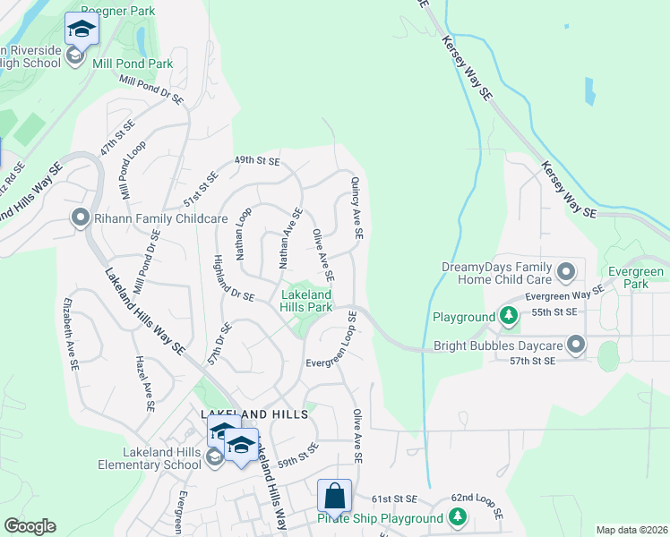 map of restaurants, bars, coffee shops, grocery stores, and more near 5317 Quincy Avenue Southeast in Auburn