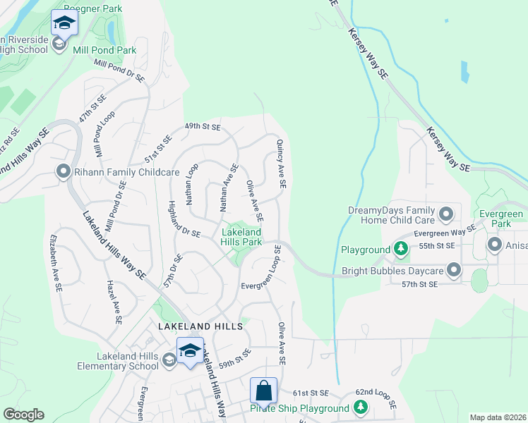 map of restaurants, bars, coffee shops, grocery stores, and more near 5310 Olive Avenue Southeast in Auburn