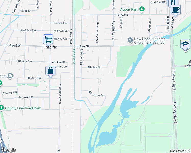 map of restaurants, bars, coffee shops, grocery stores, and more near 439 Hawthorne Avenue South in Pacific