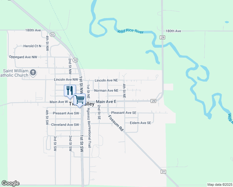 map of restaurants, bars, coffee shops, grocery stores, and more near 4646 County Road 29 in Twin Valley