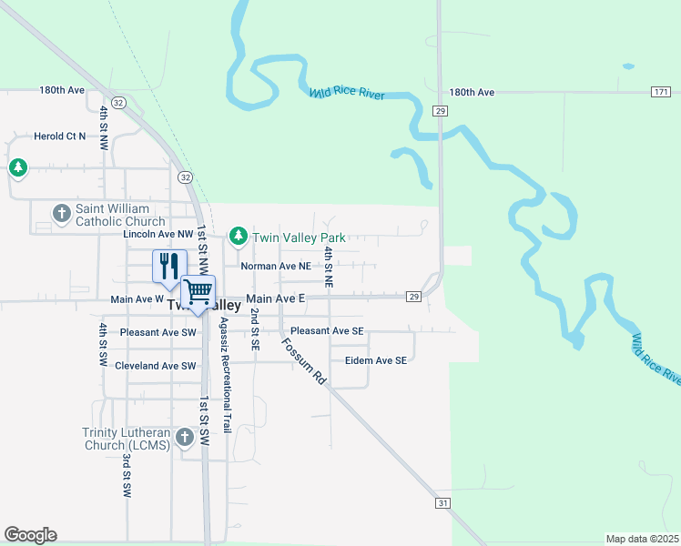 map of restaurants, bars, coffee shops, grocery stores, and more near 405 Norman Avenue Northeast in Twin Valley