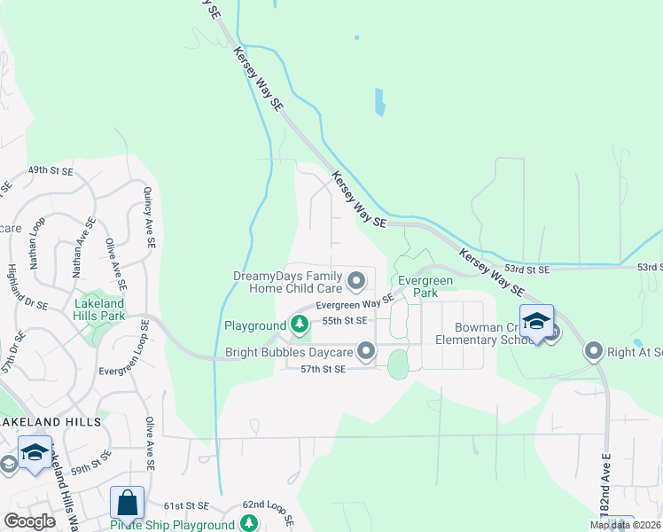map of restaurants, bars, coffee shops, grocery stores, and more near 5253 Wesley Avenue Southeast in Auburn