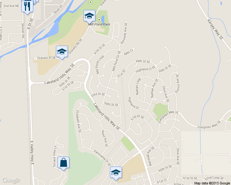map of restaurants, bars, coffee shops, grocery stores, and more near 902 52nd Street Southeast in Auburn