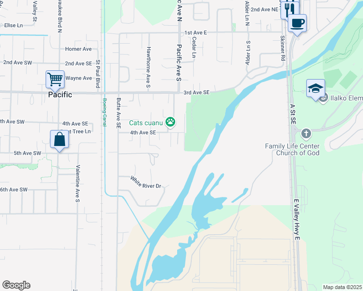map of restaurants, bars, coffee shops, grocery stores, and more near 502 4th Avenue Southeast in Pacific