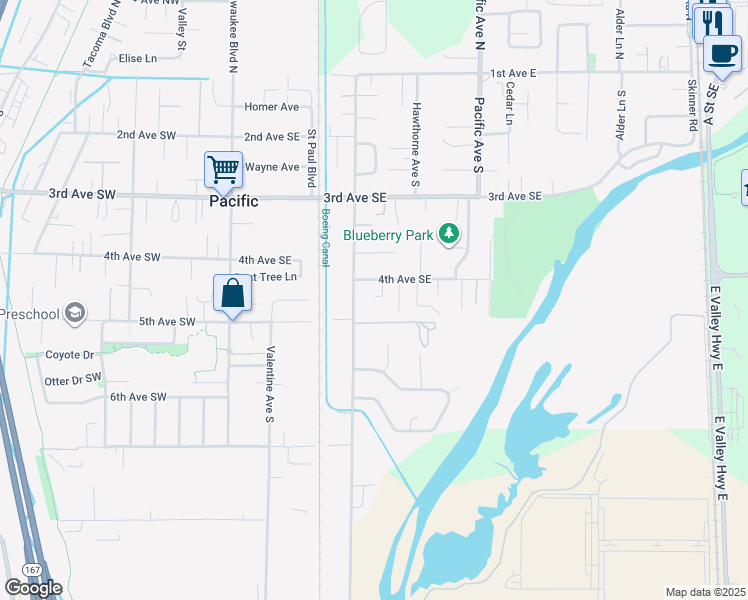 map of restaurants, bars, coffee shops, grocery stores, and more near 314 4th Avenue Southwest in Pacific