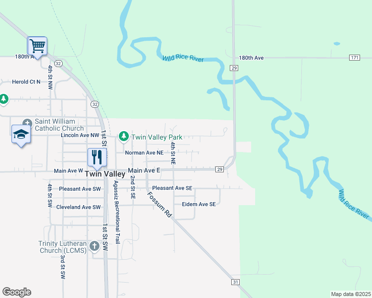 map of restaurants, bars, coffee shops, grocery stores, and more near 405 Norman Avenue Northeast in Twin Valley