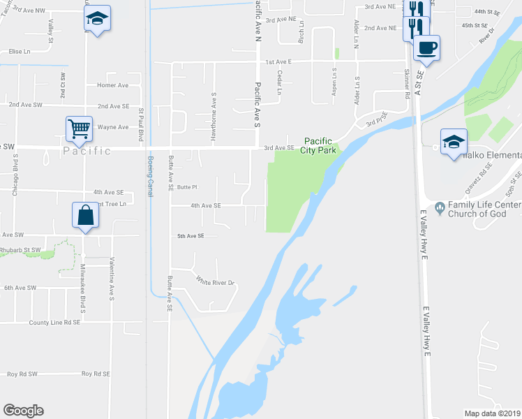 map of restaurants, bars, coffee shops, grocery stores, and more near 502 4th Avenue Southeast in Pacific
