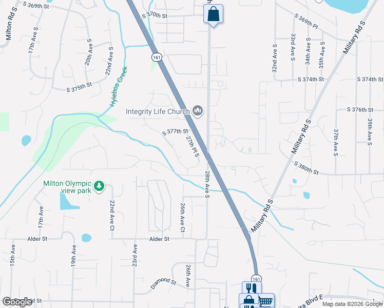 map of restaurants, bars, coffee shops, grocery stores, and more near 37806 26th Drive South in Federal Way