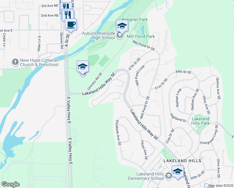 map of restaurants, bars, coffee shops, grocery stores, and more near 508 51st Street Southeast in Auburn