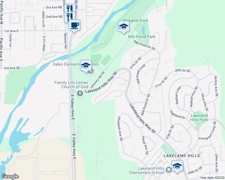 map of restaurants, bars, coffee shops, grocery stores, and more near 417 50th Street Southeast in Auburn
