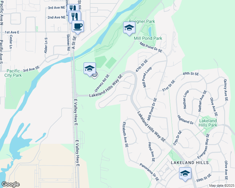 map of restaurants, bars, coffee shops, grocery stores, and more near 301 50th Street Southeast in Auburn