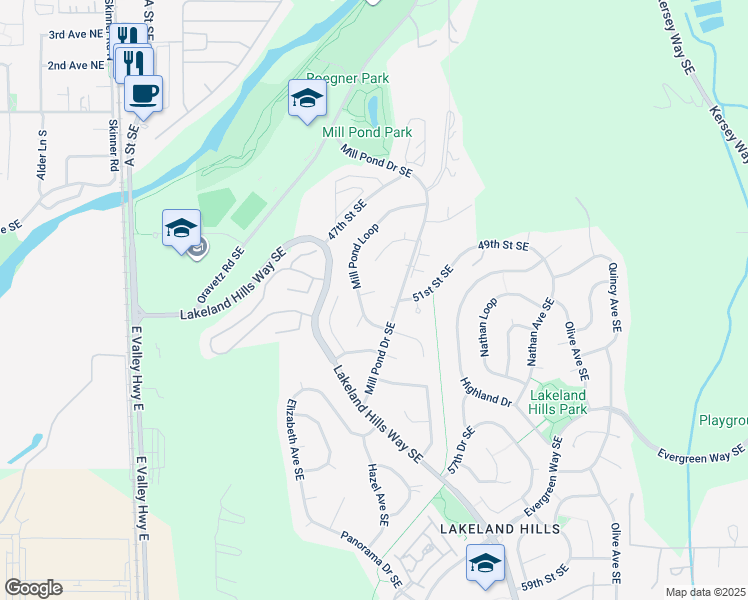 map of restaurants, bars, coffee shops, grocery stores, and more near 5008 Mill Pond Loop in Auburn