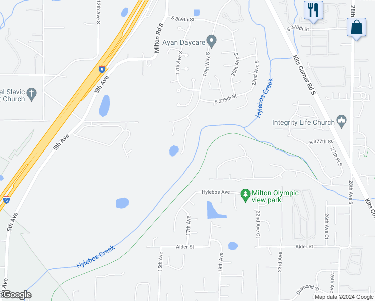 map of restaurants, bars, coffee shops, grocery stores, and more near 37670 18th Place South in Federal Way