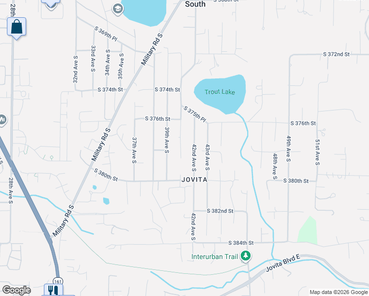 map of restaurants, bars, coffee shops, grocery stores, and more near 37630 40th Avenue South in Auburn