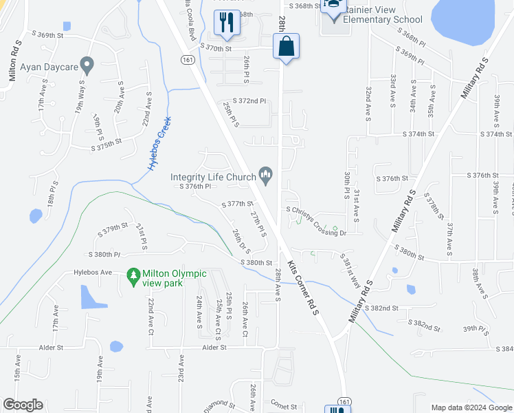 map of restaurants, bars, coffee shops, grocery stores, and more near 37702 27th Place South in Federal Way