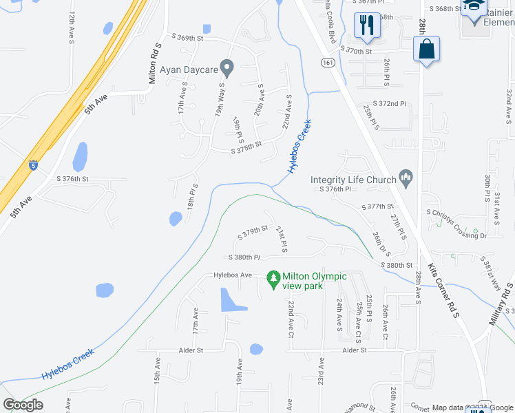 map of restaurants, bars, coffee shops, grocery stores, and more near 37806 21st Court South in Federal Way