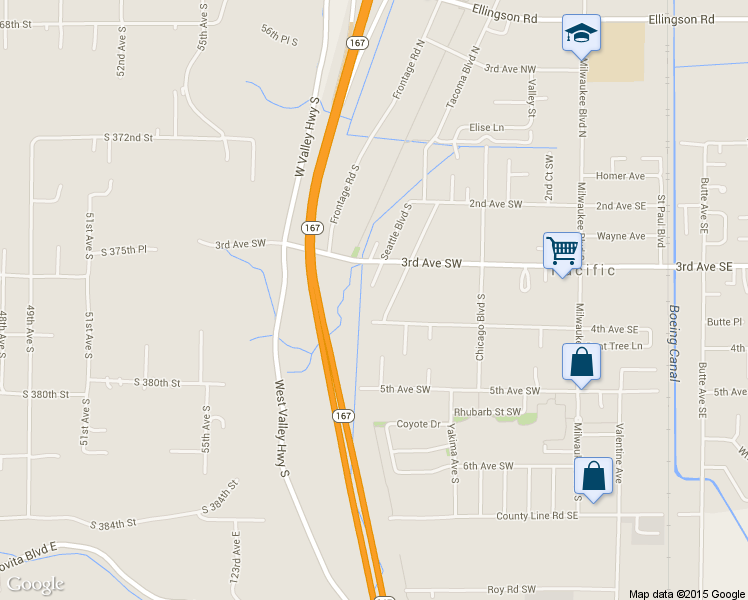 map of restaurants, bars, coffee shops, grocery stores, and more near 330 Tacoma Boulevard South in Pacific