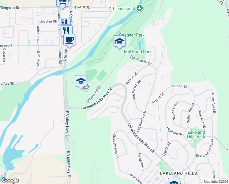 map of restaurants, bars, coffee shops, grocery stores, and more near 4933 Diana Court Southeast in Auburn