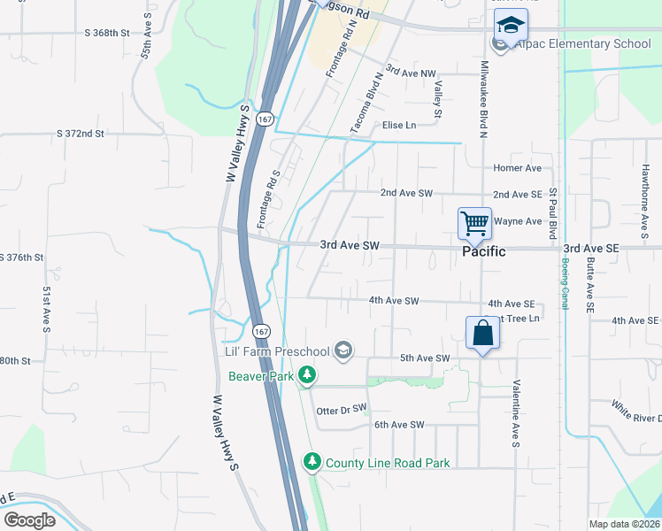 map of restaurants, bars, coffee shops, grocery stores, and more near 311 Tacoma Boulevard South in Pacific