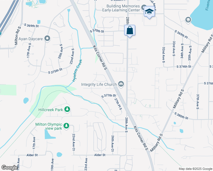 map of restaurants, bars, coffee shops, grocery stores, and more near 37500 27th Place South in Federal Way