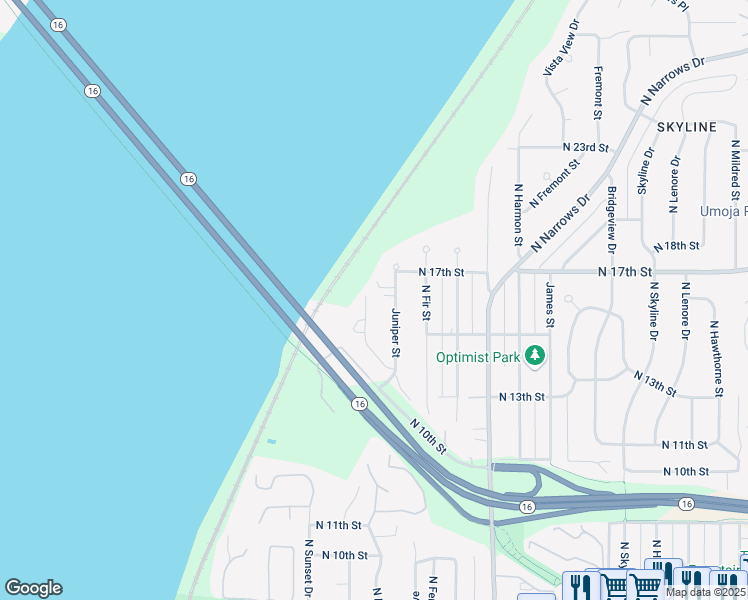 map of restaurants, bars, coffee shops, grocery stores, and more near 7847 North Woodworth Avenue in Tacoma