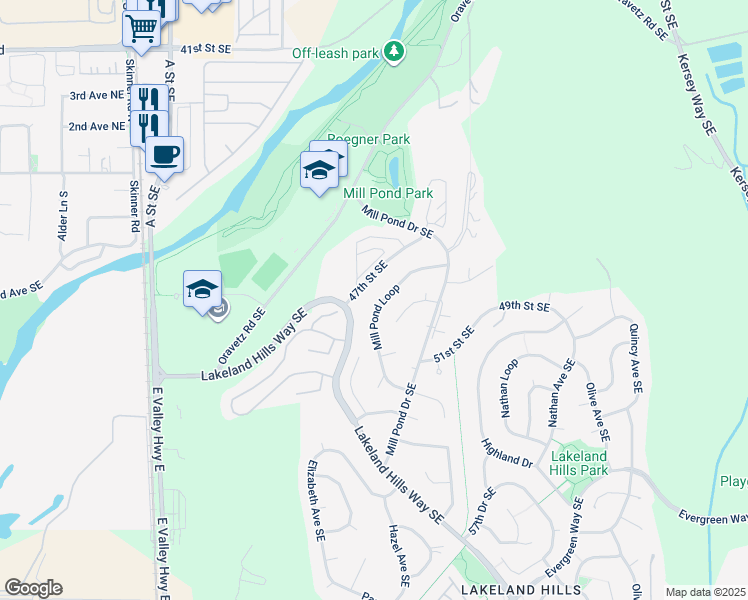 map of restaurants, bars, coffee shops, grocery stores, and more near 4909 Mill Pond Loop in Auburn