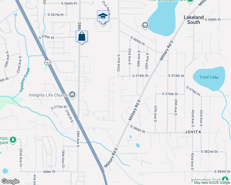 map of restaurants, bars, coffee shops, grocery stores, and more near 37554 30th Place South in Federal Way