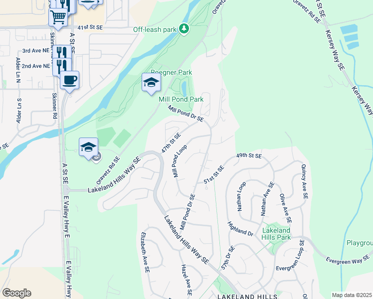 map of restaurants, bars, coffee shops, grocery stores, and more near 4824 Mill Pond Loop in Auburn