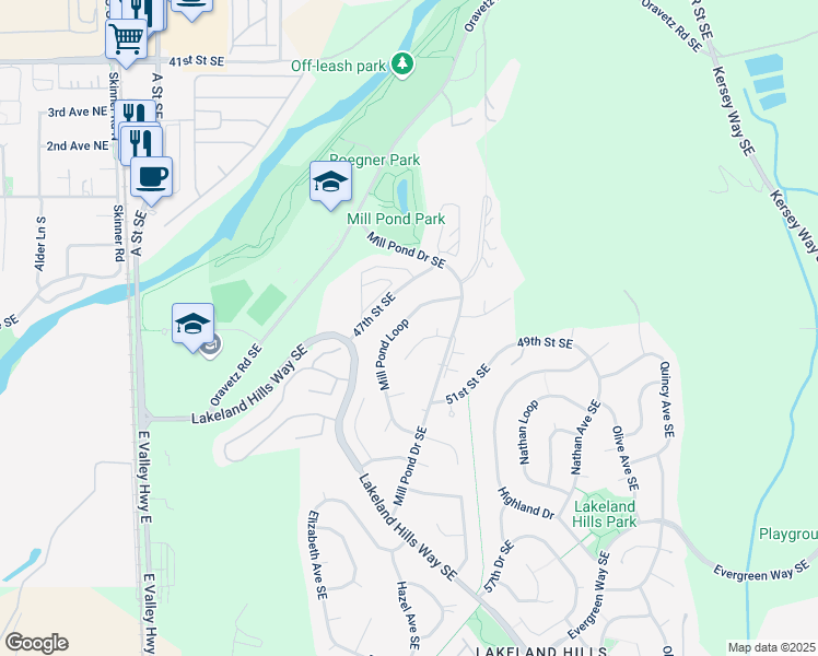 map of restaurants, bars, coffee shops, grocery stores, and more near 4824 Mill Pond Loop in Auburn
