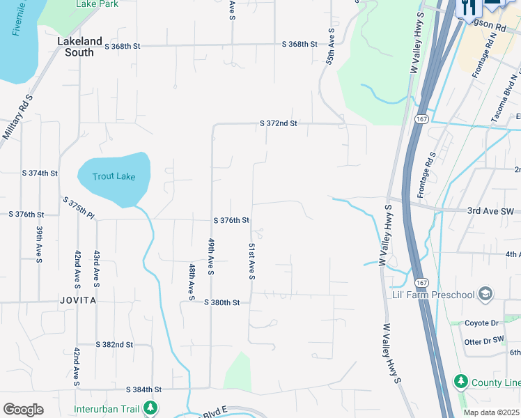 map of restaurants, bars, coffee shops, grocery stores, and more near 37526 51st Avenue South in Auburn