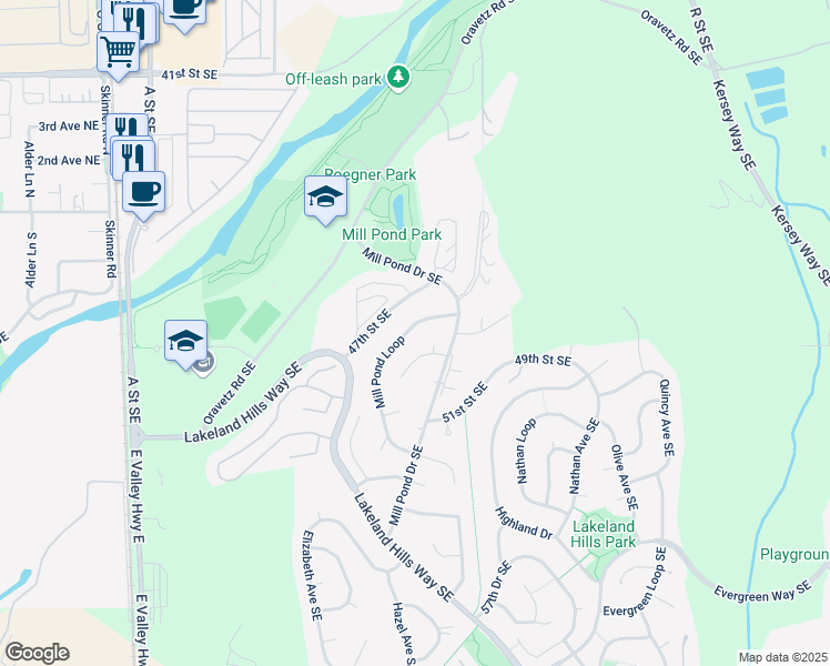 map of restaurants, bars, coffee shops, grocery stores, and more near 4824 Mill Pond Loop in Auburn