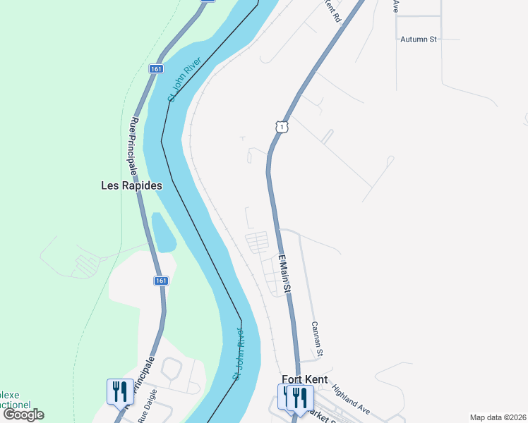 map of restaurants, bars, coffee shops, grocery stores, and more near 194 East Main Street in Fort Kent