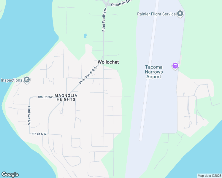 map of restaurants, bars, coffee shops, grocery stores, and more near 10th Street Northwest in Gig Harbor