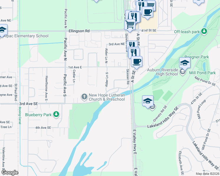 map of restaurants, bars, coffee shops, grocery stores, and more near 120 Alder Lane North in Pacific