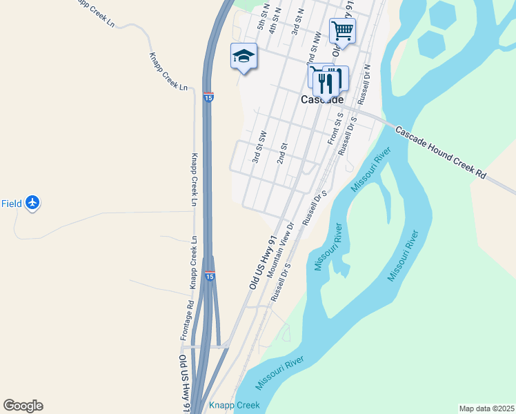 map of restaurants, bars, coffee shops, grocery stores, and more near 329 South 2nd Street in Cascade