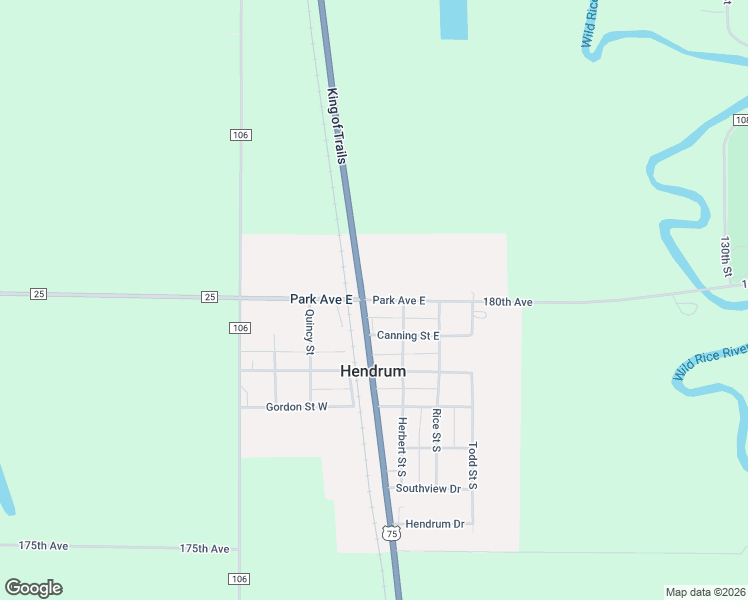 map of restaurants, bars, coffee shops, grocery stores, and more near Park Avenue East in Hendrum