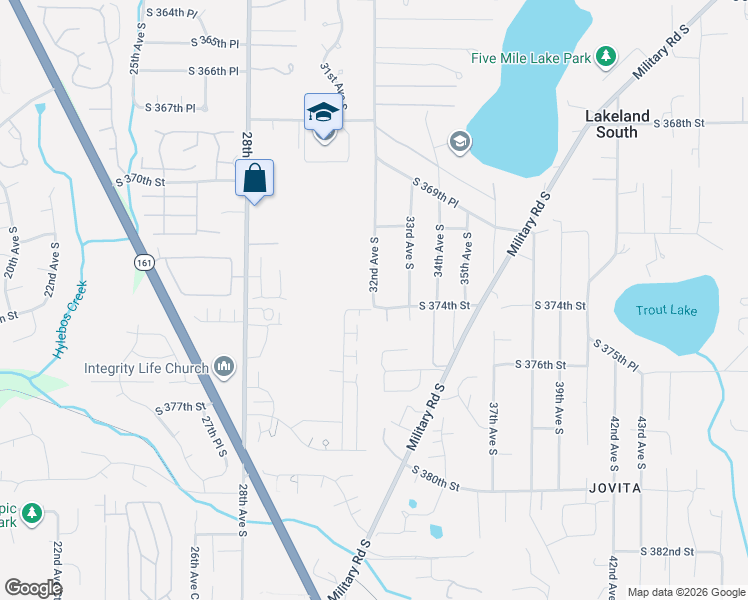 map of restaurants, bars, coffee shops, grocery stores, and more near 37332 32nd Avenue South in Auburn