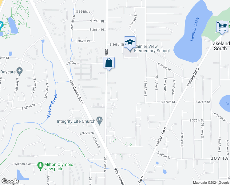 map of restaurants, bars, coffee shops, grocery stores, and more near 37309 29th Place South in Federal Way