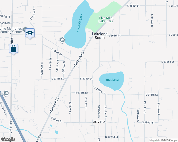 map of restaurants, bars, coffee shops, grocery stores, and more near 37240 39th Avenue South in Auburn