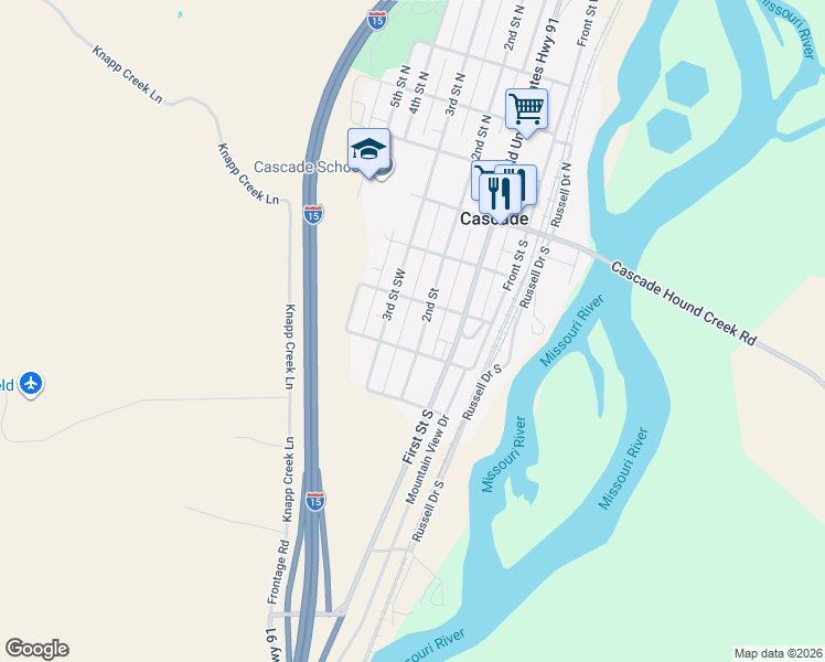map of restaurants, bars, coffee shops, grocery stores, and more near 210 2nd Street in Cascade