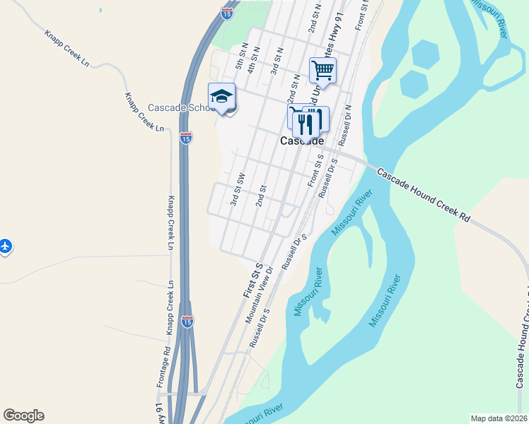 map of restaurants, bars, coffee shops, grocery stores, and more near 210 2nd Street in Cascade