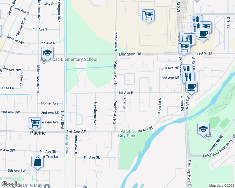 map of restaurants, bars, coffee shops, grocery stores, and more near 500 1st Avenue East in Pacific