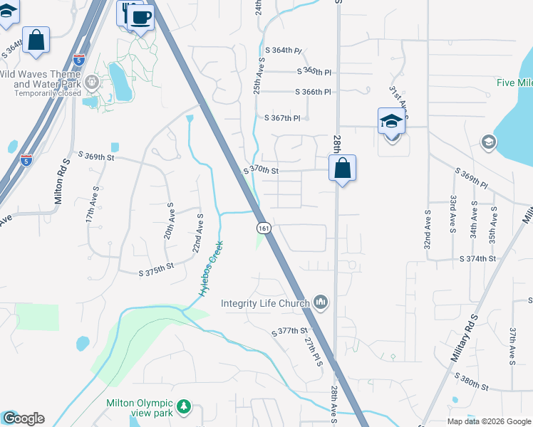 map of restaurants, bars, coffee shops, grocery stores, and more near 2549 South 371st Place in Federal Way