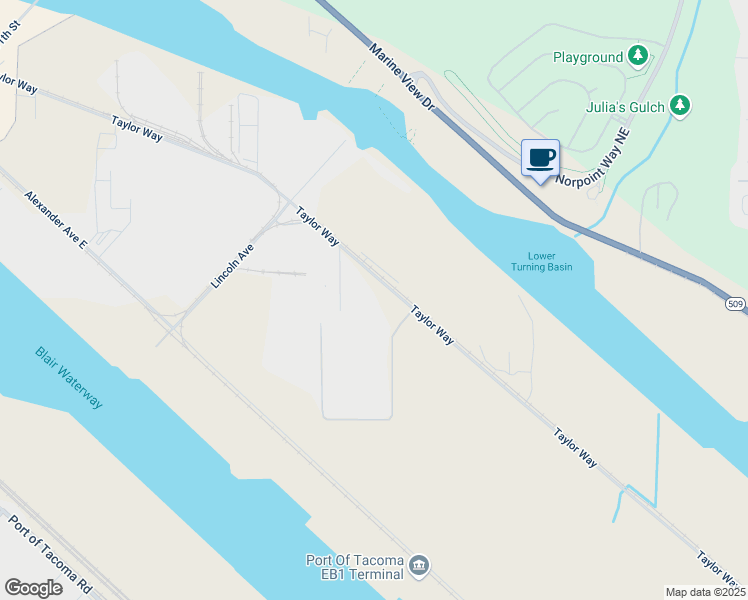 map of restaurants, bars, coffee shops, grocery stores, and more near 2600 Taylor Way in Tacoma