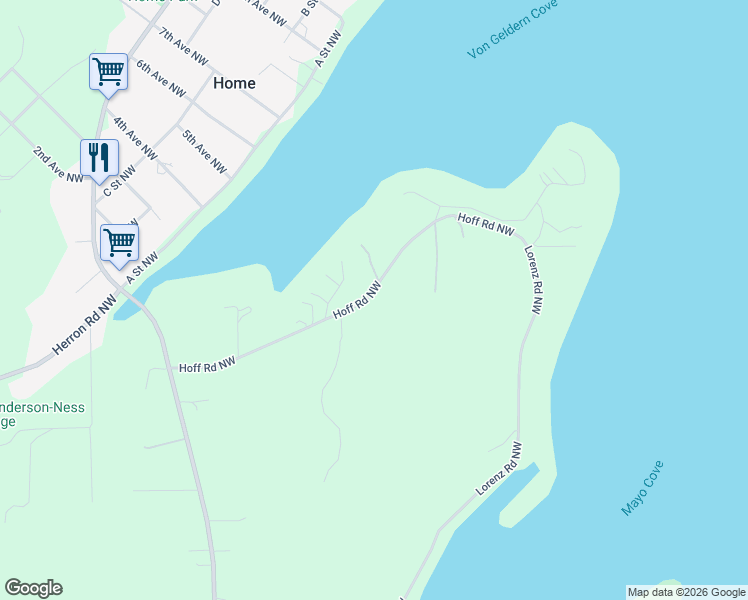 map of restaurants, bars, coffee shops, grocery stores, and more near 16608 Hoff Road Northwest in Lakebay